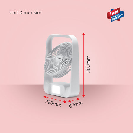Sanford Rechargeable Table Fan with Dual-Color LED | 4500RPM Motor | 3600mAh Battery | Type-C Charging | 3 Speeds - buysanford