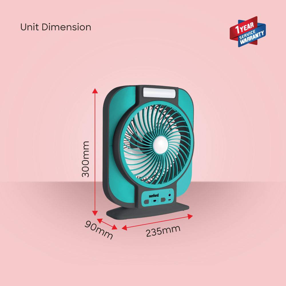 Sanford  Rechargeable Table Fan | 3-Speed | 8 LED Emergency Light | 3000mAh Battery | Type-C USB Charging | Portable & Compact - buysanford