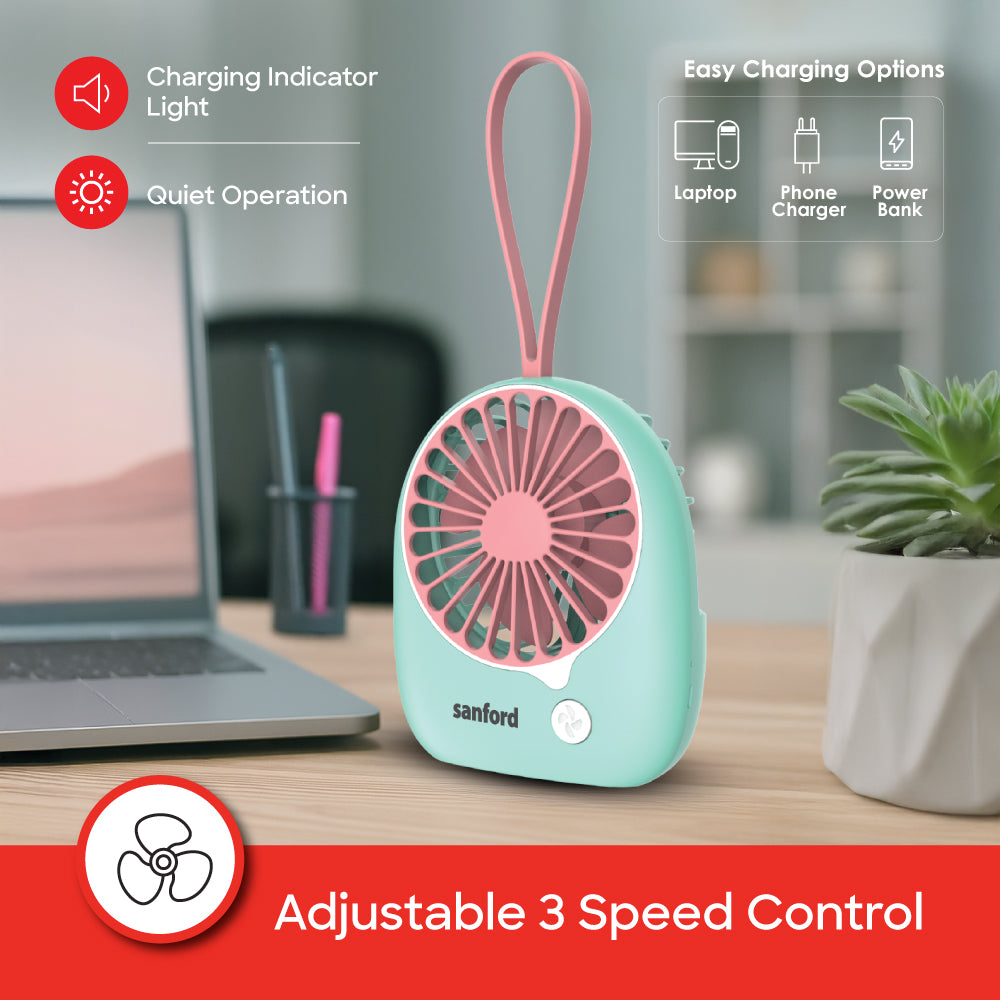 Sanford USB Rechargeable Mini Fan | 3-Speed | Micro-USB Charging | 6-Hour Runtime | Overcharge Protection | Silent Operation - buysanford