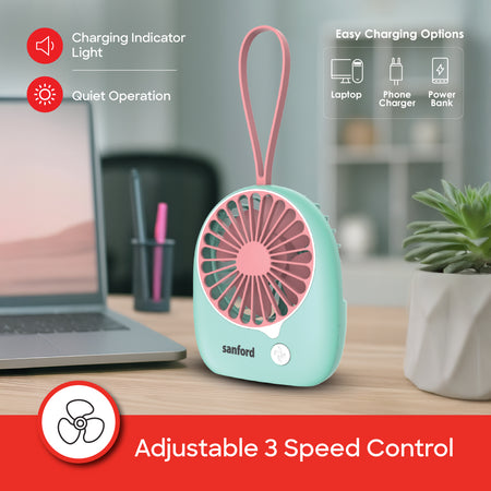 Sanford USB Rechargeable Mini Fan | 3-Speed | Micro-USB Charging | 6-Hour Runtime | Overcharge Protection | Silent Operation - buysanford