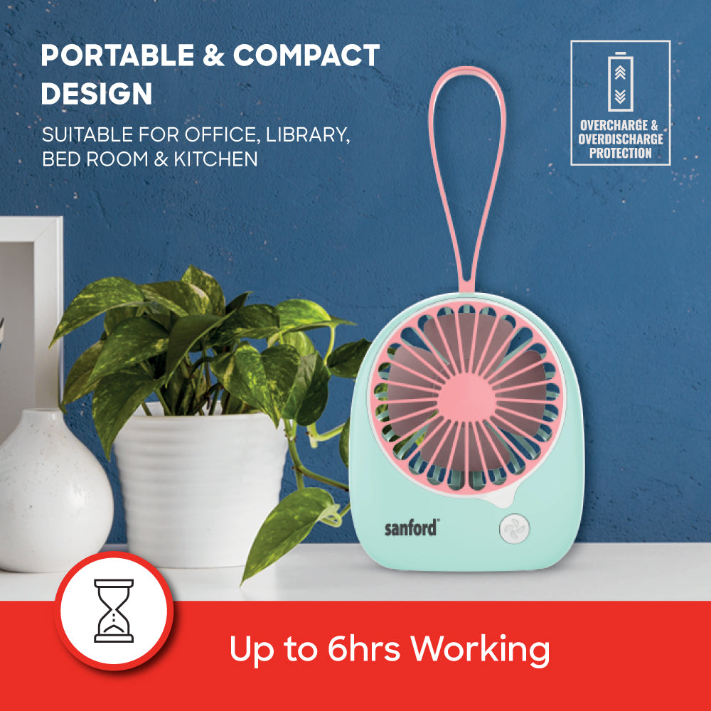 Sanford USB Rechargeable Mini Fan | 3-Speed | Micro-USB Charging | 6-Hour Runtime | Overcharge Protection | Silent Operation - buysanford