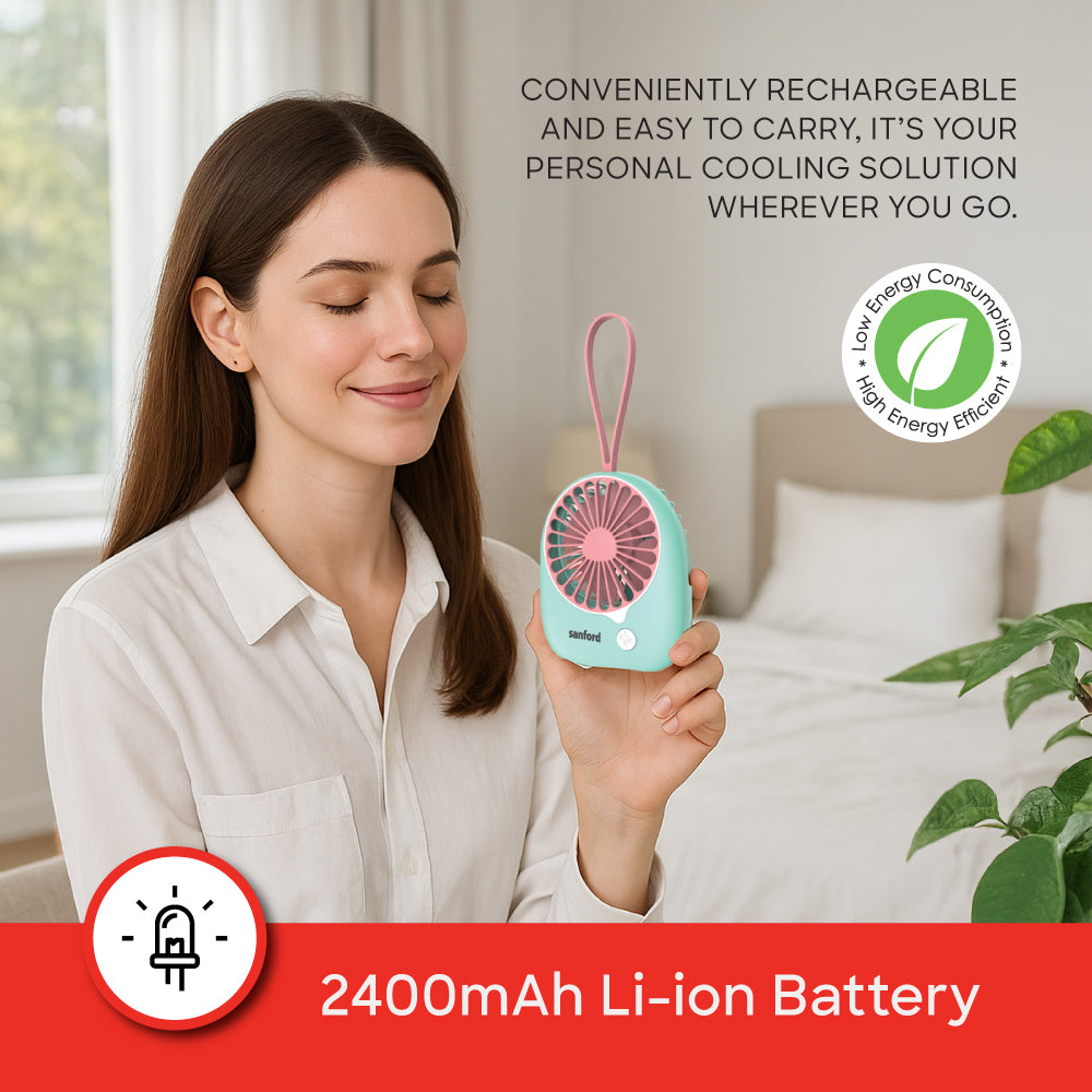 Sanford USB Rechargeable Mini Fan | 3-Speed | Micro-USB Charging | 6-Hour Runtime | Overcharge Protection | Silent Operation - buysanford