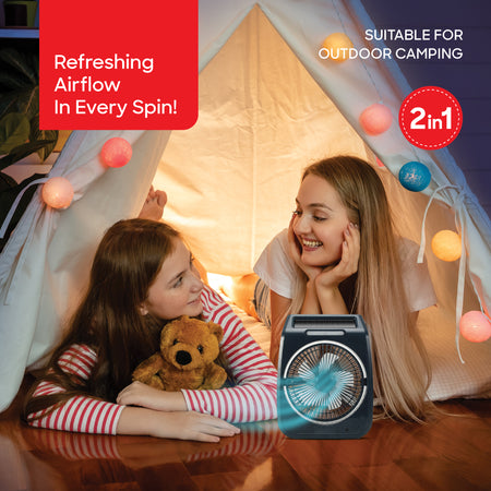 Solar powered rechargeable fan SF6654RTF 3000mAh battery USB charging camping