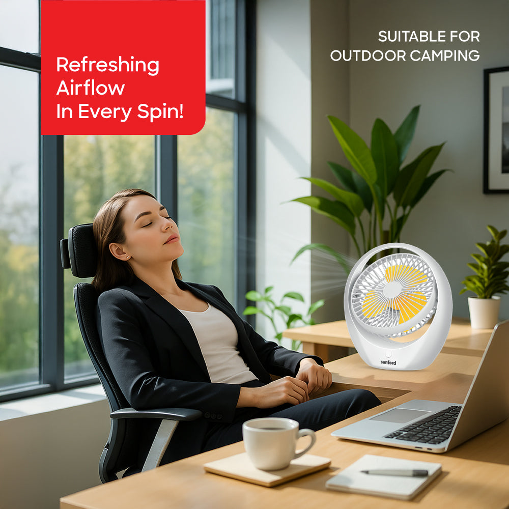Sanford 3.7V Rechargeable Fan with 2000mAh Battery and 3-Speed Control | SF6658RTF-D - buysanford