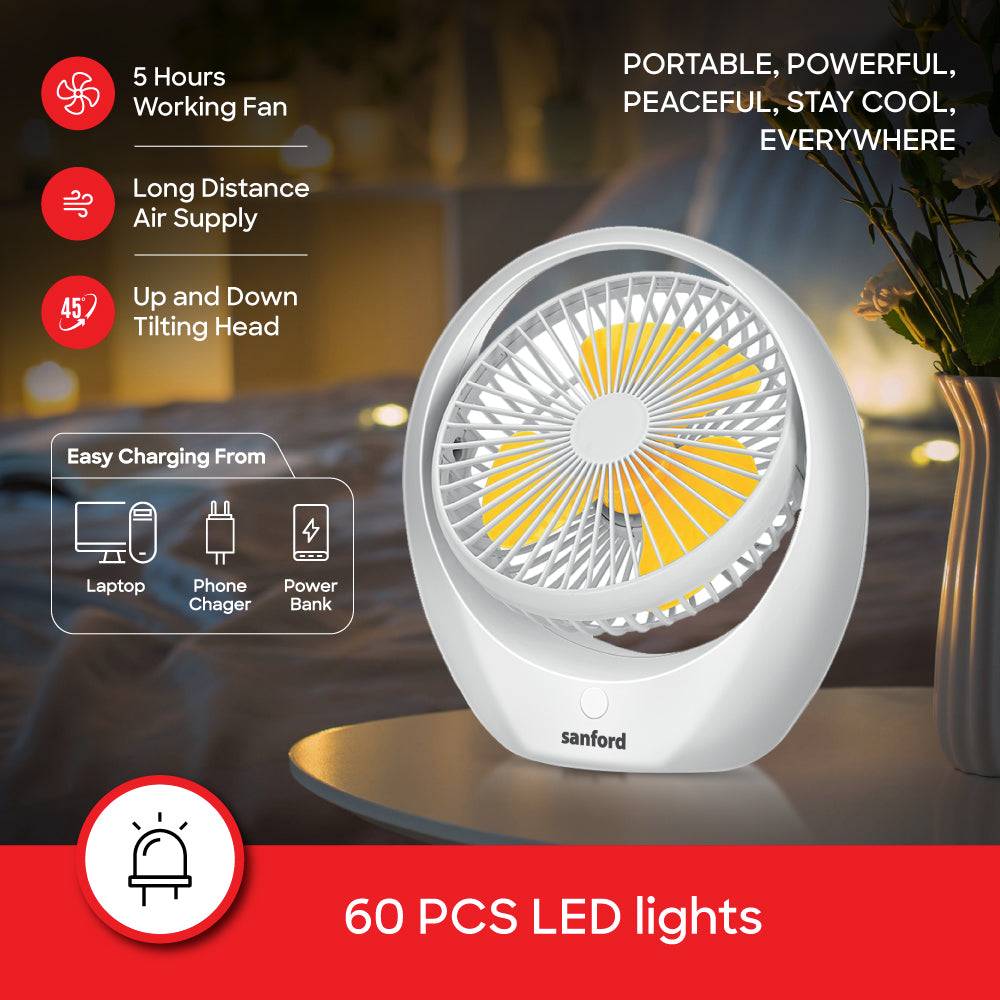 Sanford 3.7V Rechargeable Fan with 2000mAh Battery and 3-Speed Control | SF6658RTF-D - buysanford