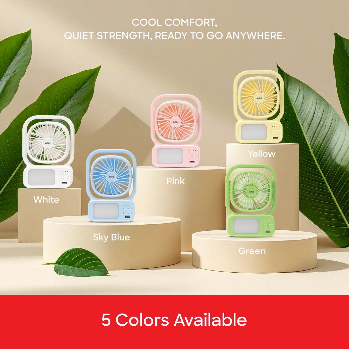 Sanford Portable Table Fan SF6658RTF - Study Desk and Bedside Cooling with LED Lighting - Detail View