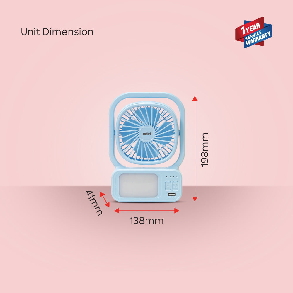 Sanford 4-Inch Rechargeable Table Fan with LED Light | SF6658RTF - buysanford