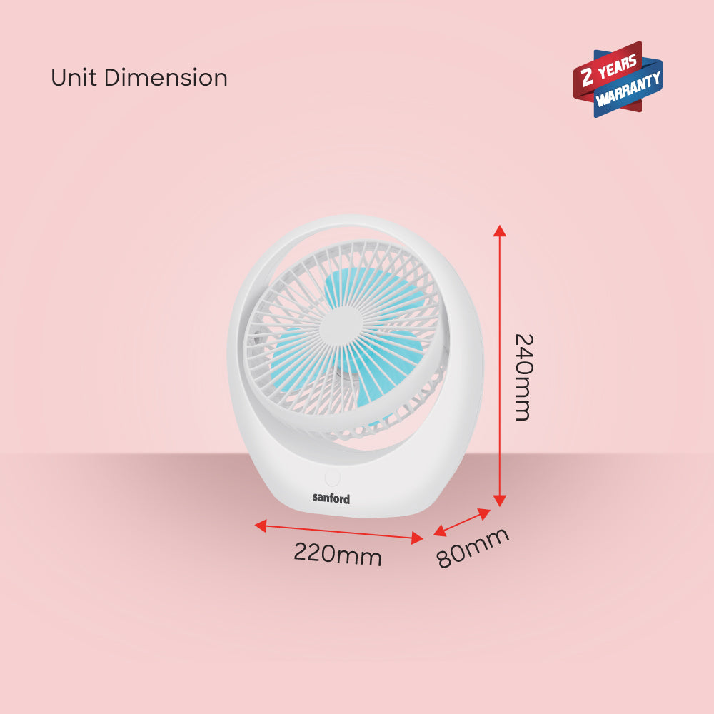 Sanford 3.7V Rechargeable Fan with 2000mAh Battery and 3-Speed Control | SF6658RTF-D - buysanford