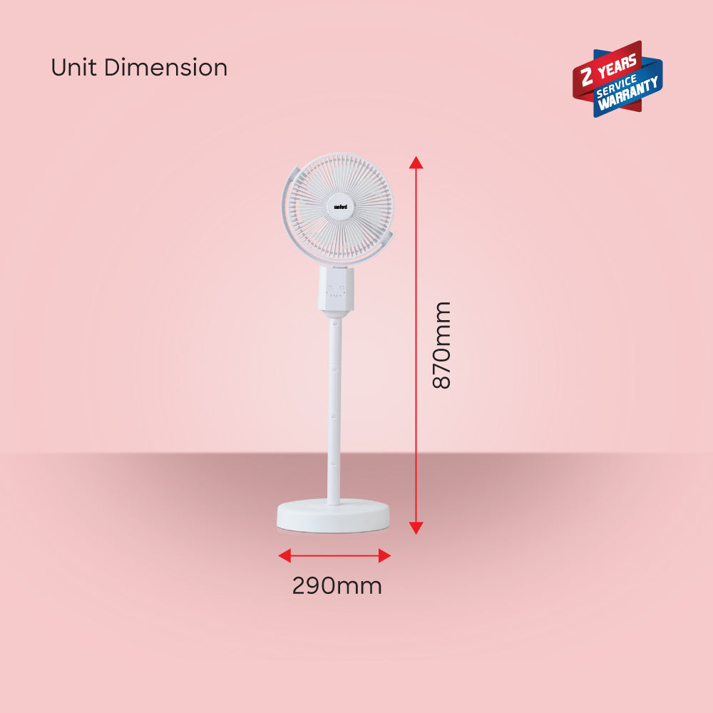 Sanford Rechargeable Oscillating Fan | 4 Speeds | Tilt & Height Adjustable | 10H Runtime | Type-C Fast Charging | 4500mAh Battery - buysanford