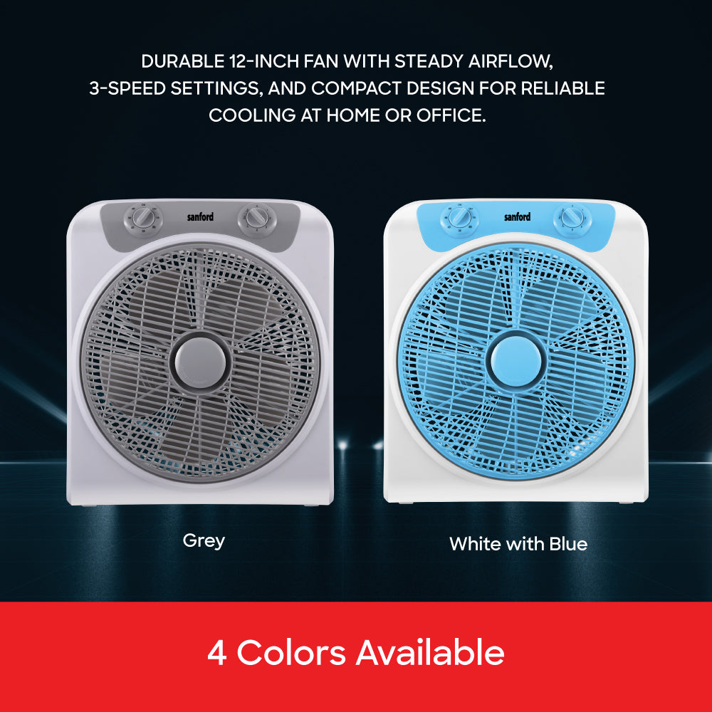 Sanford 12” Compact Fan | 5-Blade Design | 3-Speed Control | 120-Min Timer | Auto-Swing | 45W Energy Efficient - buysanford