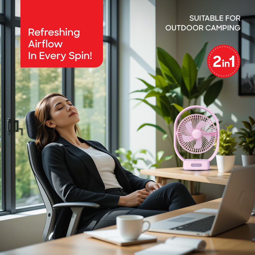 Sanford 2 in 1 Rechargeable Table Fan with LED Lights and USB Charging | SF6662MFN - buysanford