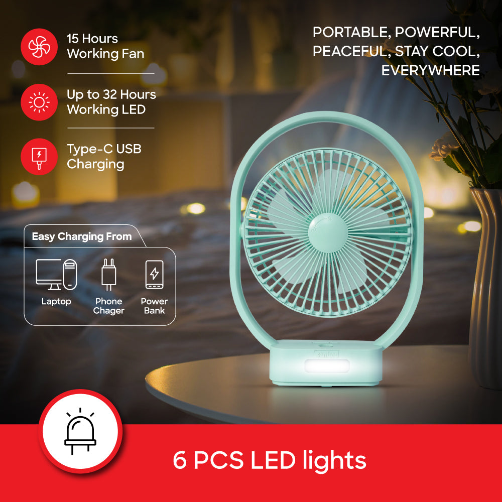 Sanford 2 in 1 Rechargeable Table Fan with LED Lights and USB Charging | SF6662MFN - buysanford