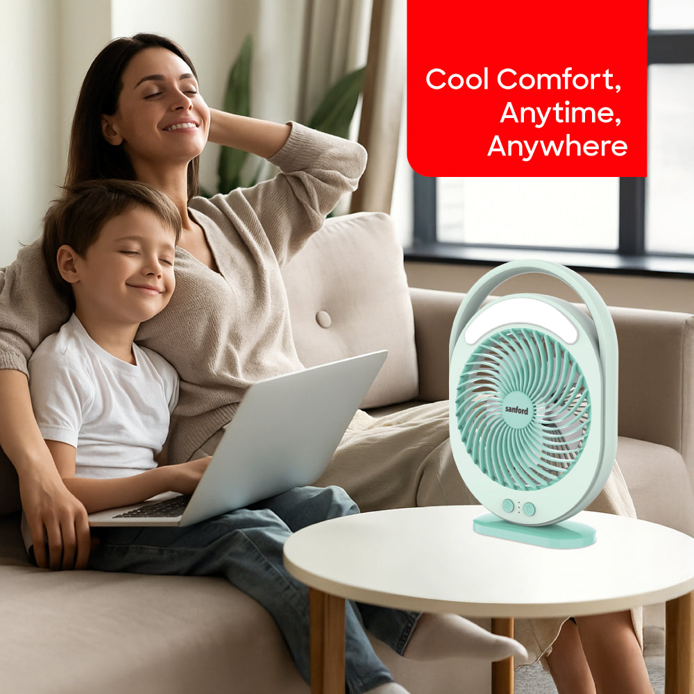 Sanford 2-in-1 Rechargeable Fan with 18 LED Lights | 3-Speed Control | 15H Fan Runtime | 20H LED Runtime - buysanford