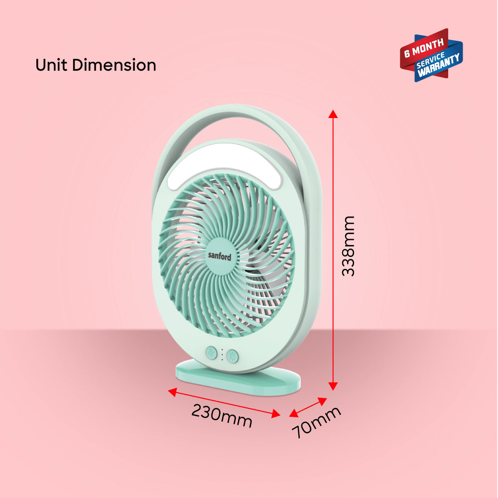 Sanford 2-in-1 Rechargeable Fan with 18 LED Lights | 3-Speed Control | 15H Fan Runtime | 20H LED Runtime - buysanford