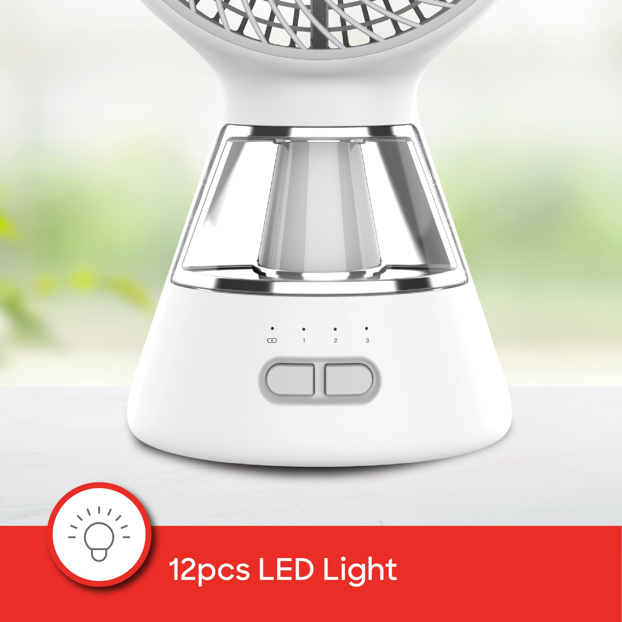 Sanford 6-Inch Rechargeable Table Fan with 12 SMD LED Lights | 3-Speed Control | 1500mAh Battery | 5H Fan Runtime | 8H LED Runtime | USB Charging | Compact & Portable - buysanford