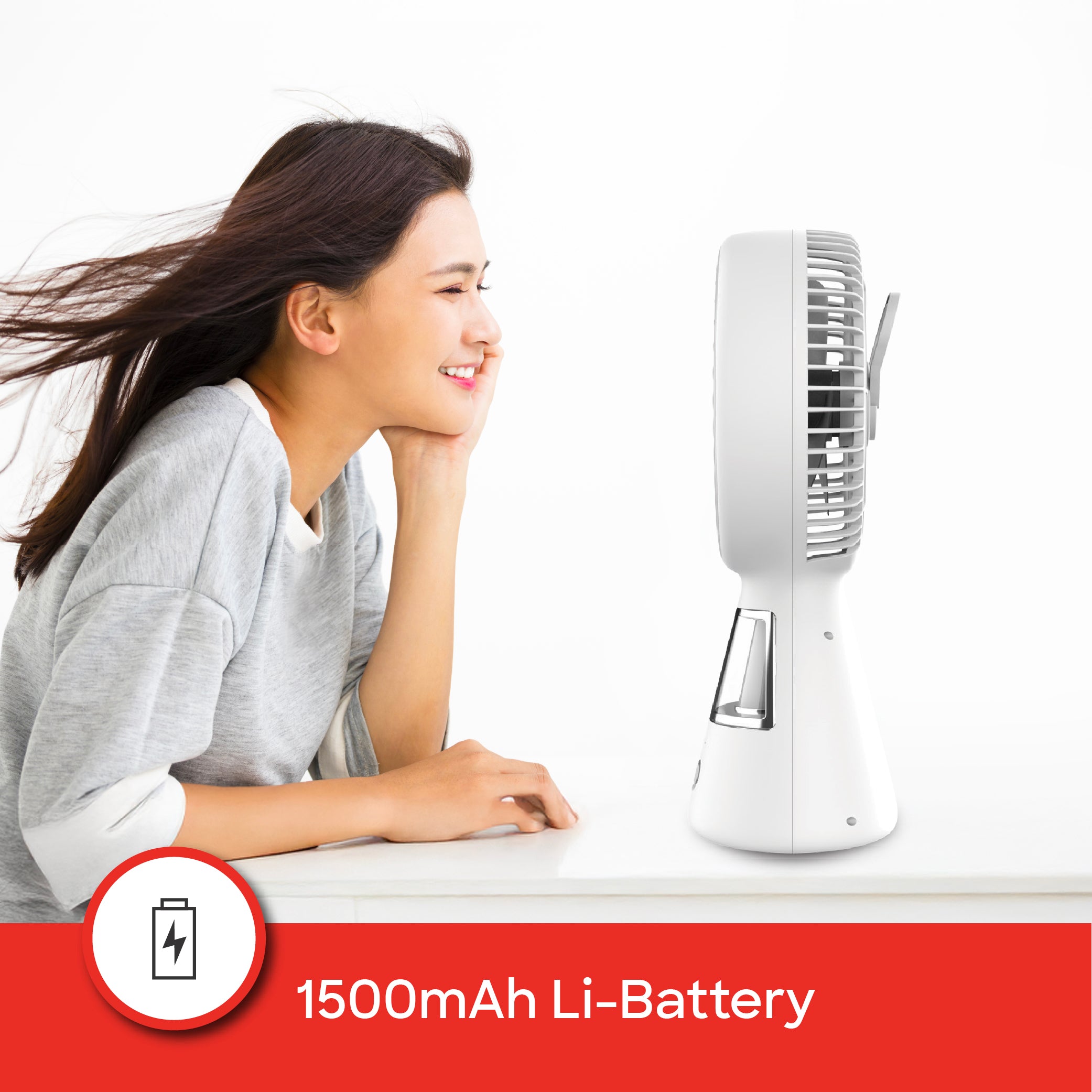 Sanford 6-Inch Rechargeable Table Fan with 12 SMD LED Lights | 3-Speed Control | 1500mAh Battery | 5H Fan Runtime | 8H LED Runtime | USB Charging | Compact & Portable - buysanford