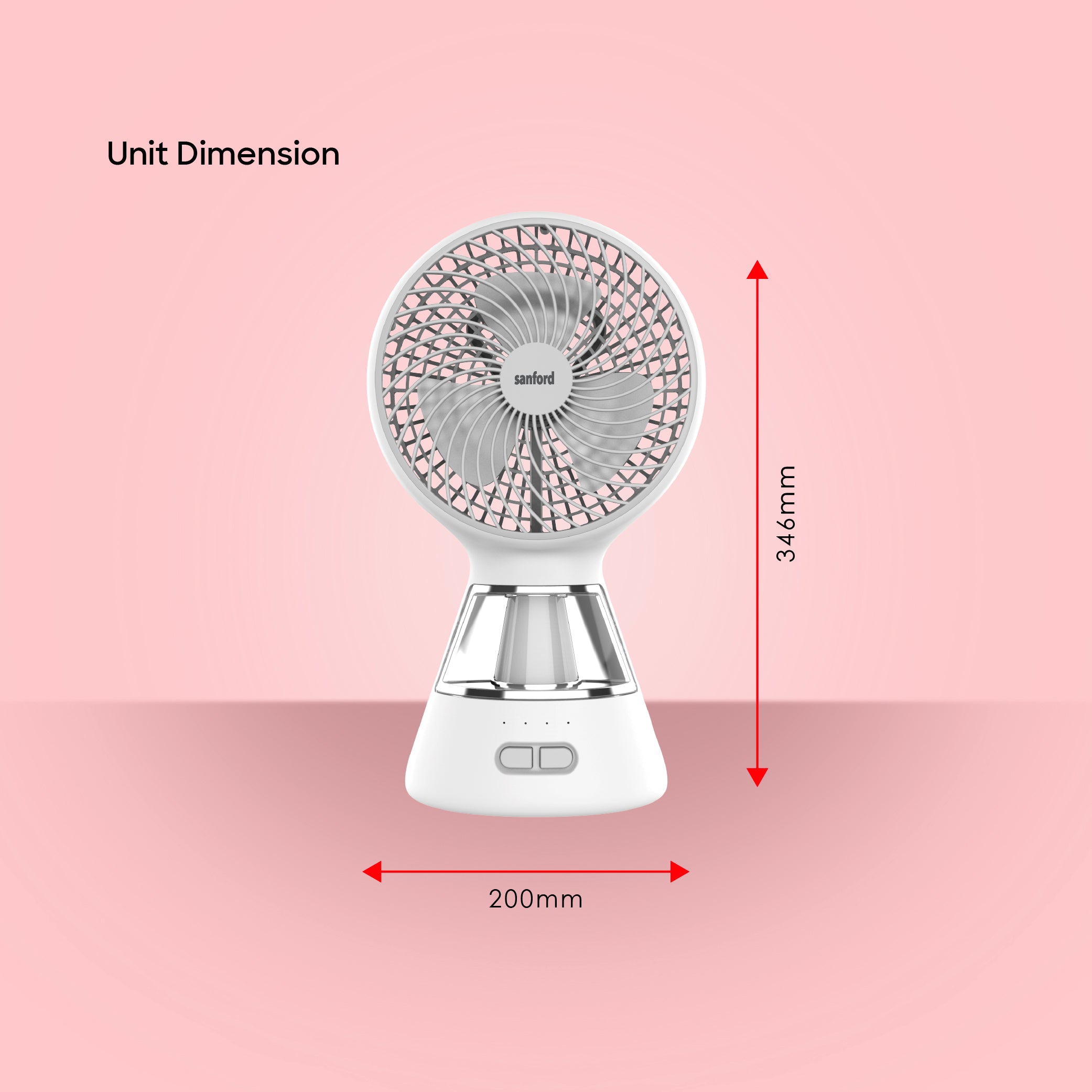 Sanford 6-Inch Rechargeable Table Fan with 12 SMD LED Lights | 3-Speed Control | 1500mAh Battery | 5H Fan Runtime | 8H LED Runtime | USB Charging | Compact & Portable - buysanford