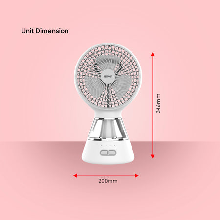 Sanford 6-Inch Rechargeable Table Fan with 12 SMD LED Lights | 3-Speed Control | 1500mAh Battery | 5H Fan Runtime | 8H LED Runtime | USB Charging | Compact & Portable - buysanford