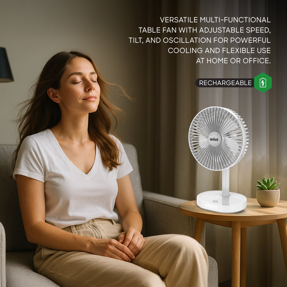 Sanford Portable USB Rechargeable Fan with LED Light | 3-Speed | 4600mAh Battery | 14H Fan + 50H Light | Micro-USB Charging | Silent Operation - buysanford
