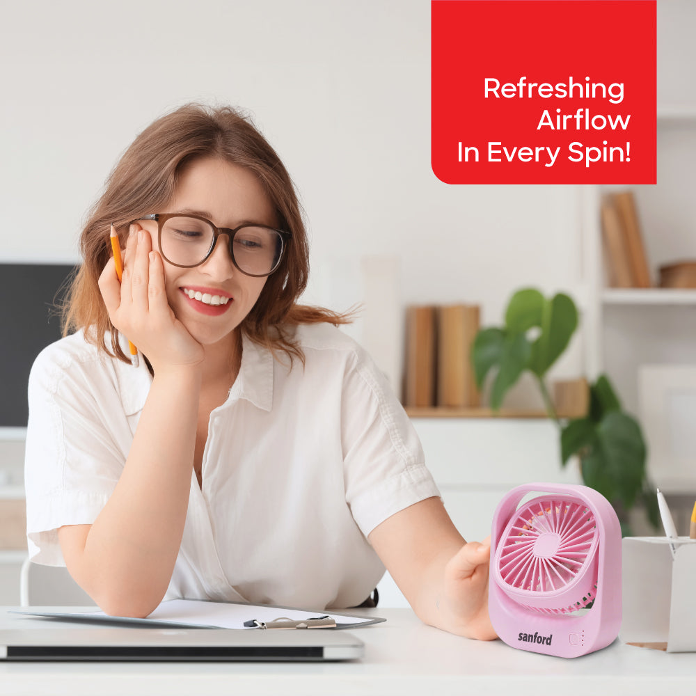 Sanford Portable Rechargeable Mini Table Fan with 3-Speed Control - SF6668MFN - buysanford