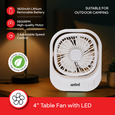 Sanford Portable Rechargeable Mini Table Fan with 3-Speed Control - SF6668MFN - buysanford