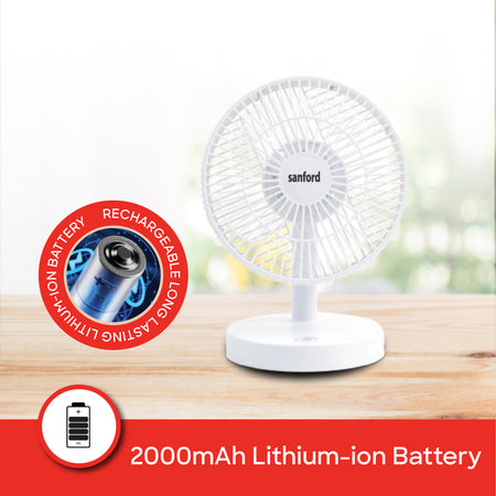 Sanford 7-Inch Rechargeable Table Fan with 3-Speed Oscillation | SF6668MFN - buysanford