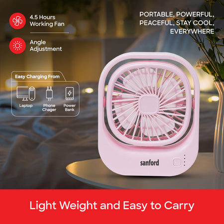 Sanford Portable Rechargeable Mini Table Fan with 3-Speed Control - SF6668MFN - buysanford