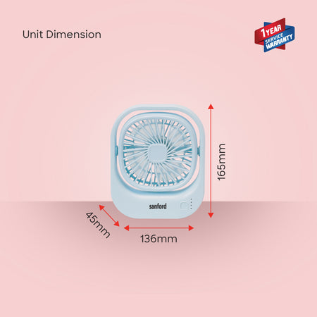 Sanford Portable Rechargeable Mini Table Fan with 3-Speed Control - SF6668MFN - buysanford