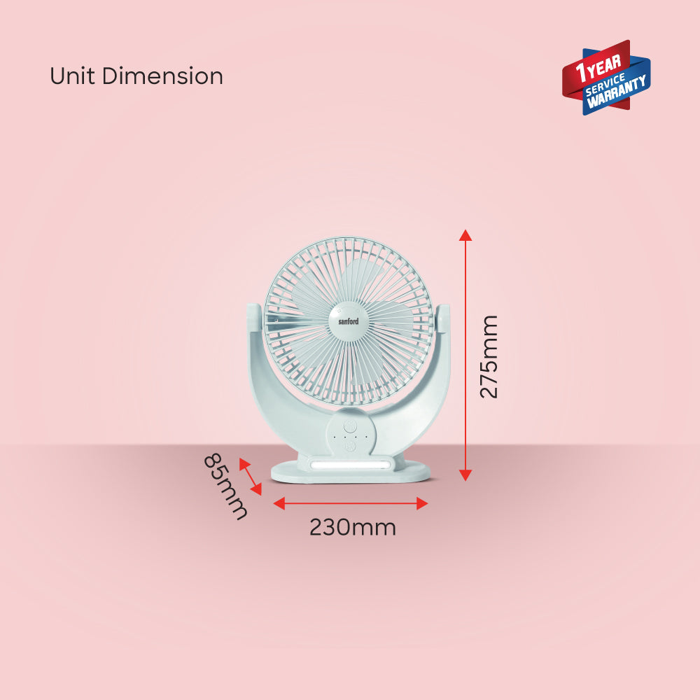 Sanford 7-Inch Rechargeable Table Fan with 3600mAh Battery and LED | SF6669MFN - buysanford