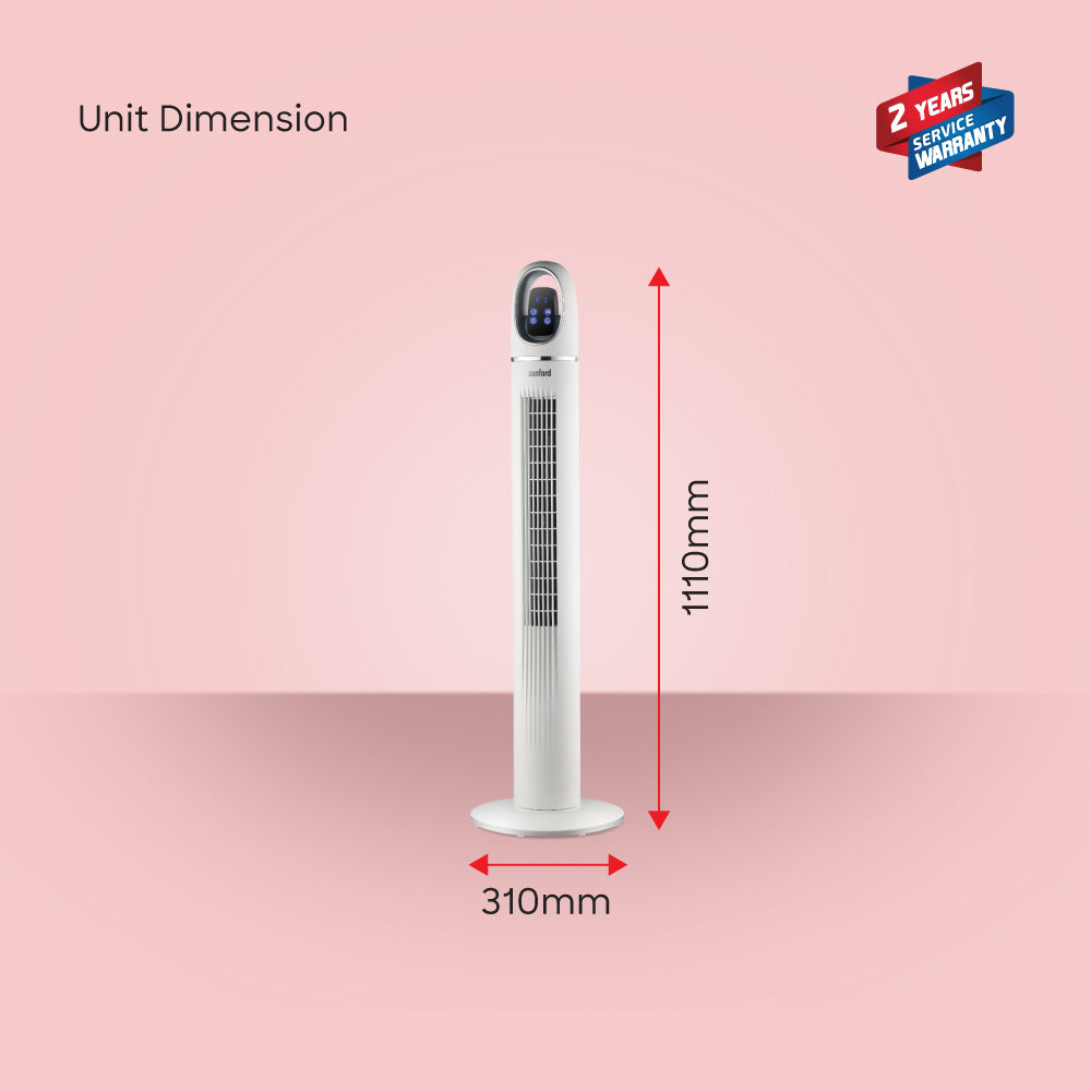 Sanford 45-Inch Tower Fan | Slim Design | 50W Power | LED Touch Display | 3 Speeds | 24H Timer | Remote Control | Wide Oscillation | Detachable Base | Quiet Operation - buysanford
