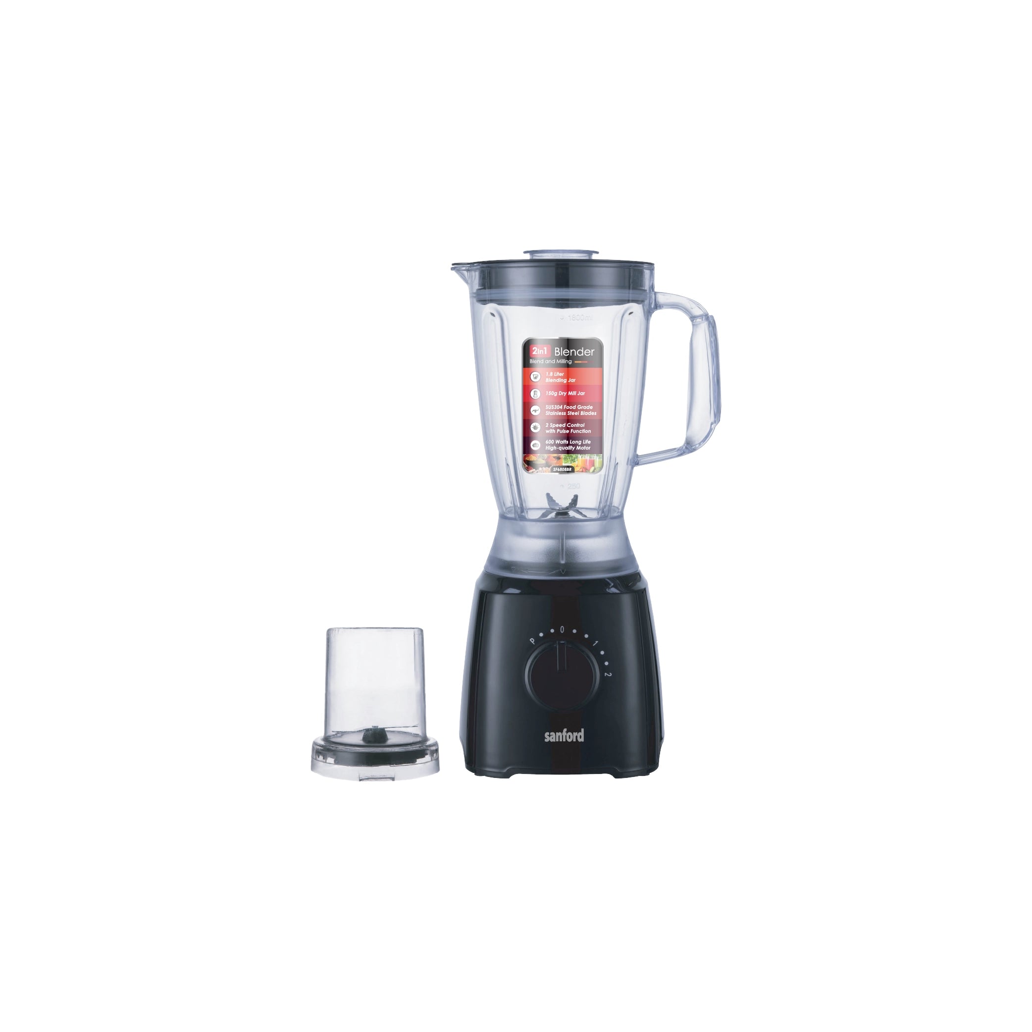 2 in 1 blender grinder 1.8L jar 600W SS304 blades sanford 1