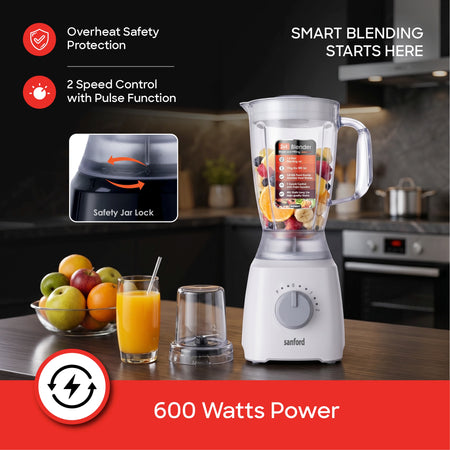 Sanford 2-in-1 Blender & Grinder | 1.8L Jar | 150g Dry Mill | 600W Motor | SS304 Blades - buysanford