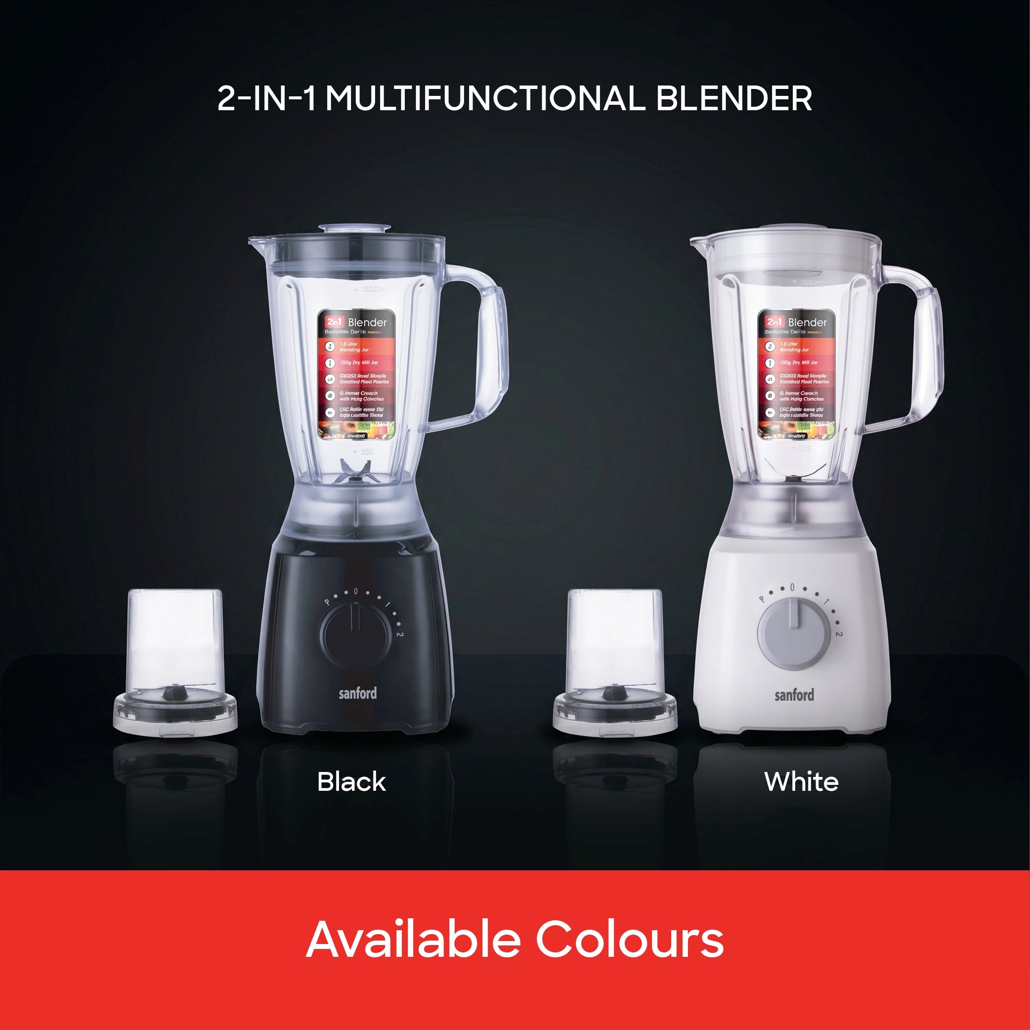 2 in 1 blender grinder 1.8L jar 600W SS304 blades sanford 5