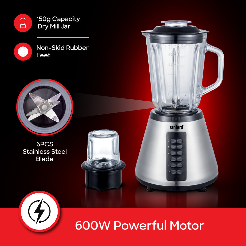 Sanford 600W 2-in-1 Blender & Grinder with Glass Jars and 4-Speed Control | SF6815BR - buysanford