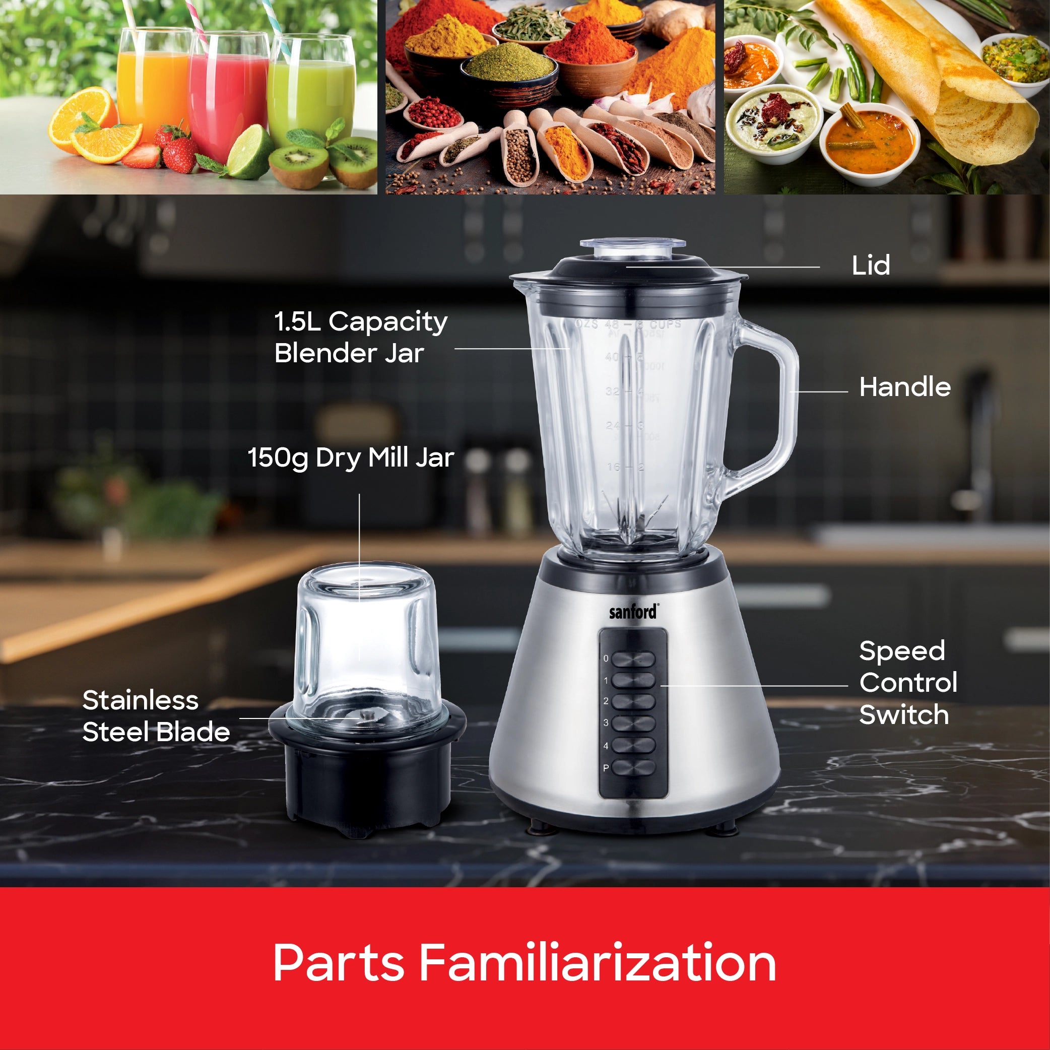 600W 2 in 1 blender grinder glass jars 4 speed control sanford 5