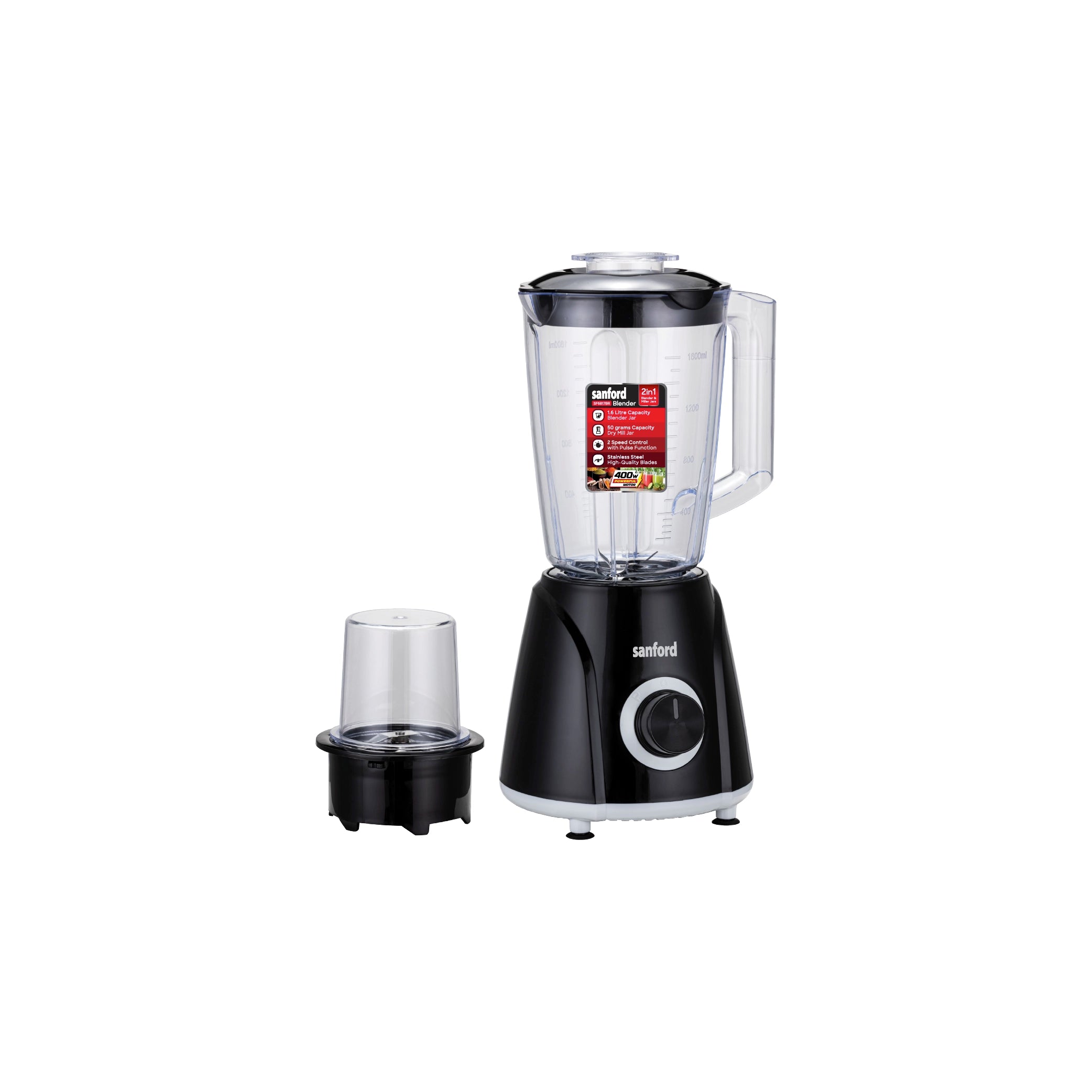 2 in 1 blender grinder 400W stainless steel blades 1.6L jar sanford 1