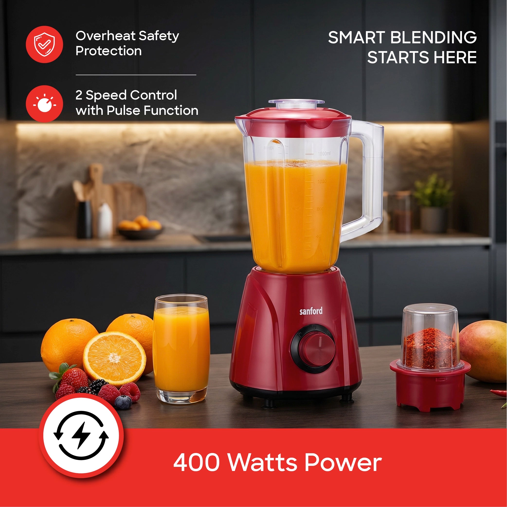 2 in 1 blender grinder 400W stainless steel blades 1.6L jar sanford 4