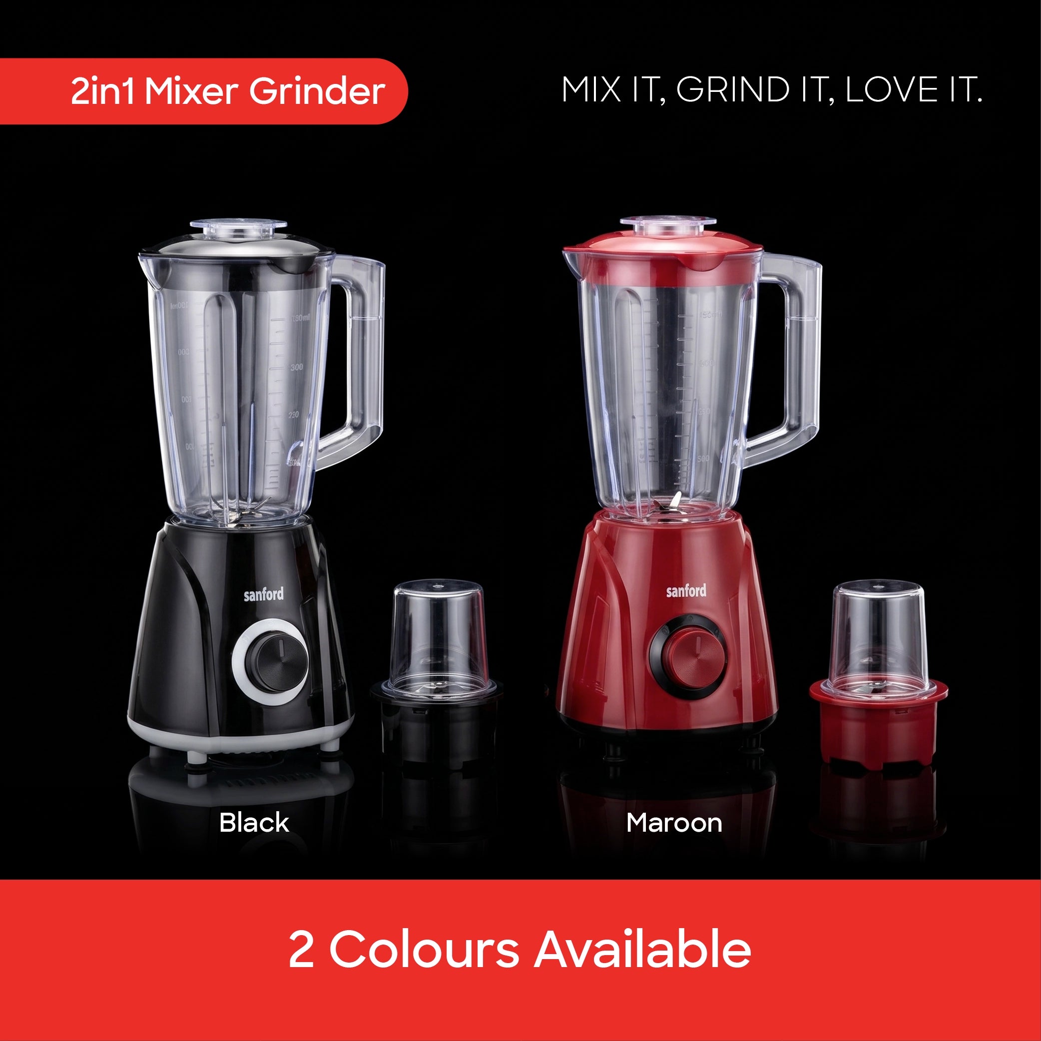 2 in 1 blender grinder 400W stainless steel blades 1.6L jar sanford 5