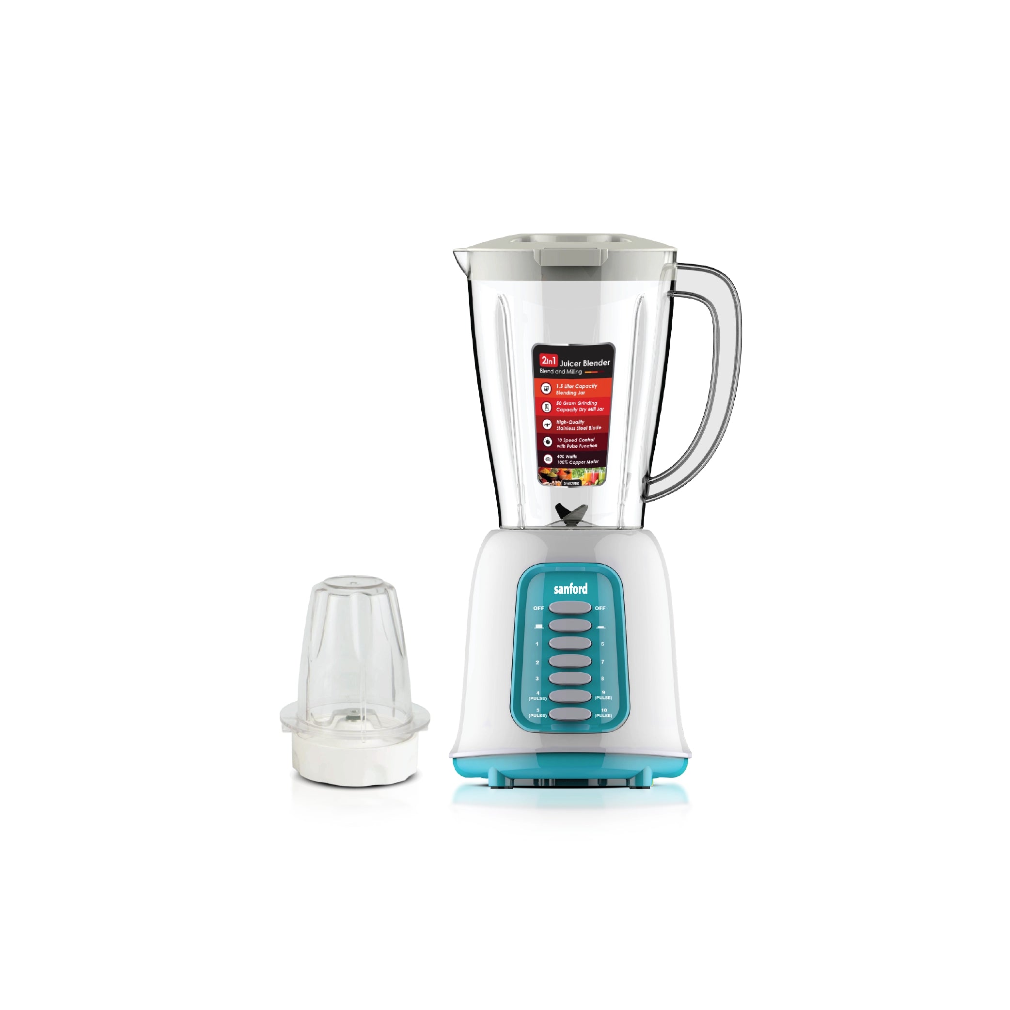 blender grinder 1.5L jar 400W copper motor stainless steel blades sanford 1
