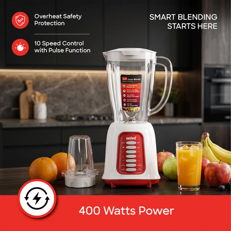 Sanford Blender & Grinder | 1.5L Jar | 150g Mill | 2 Speed + Pulse | 400W Copper Motor | SS Blades - buysanford