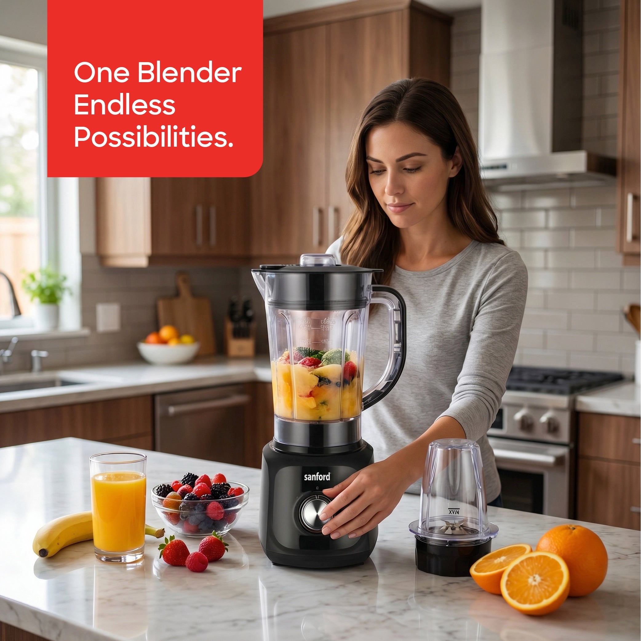 blender grinder 2 in 1 600W stainless steel blades 1.5L jar sanford 2