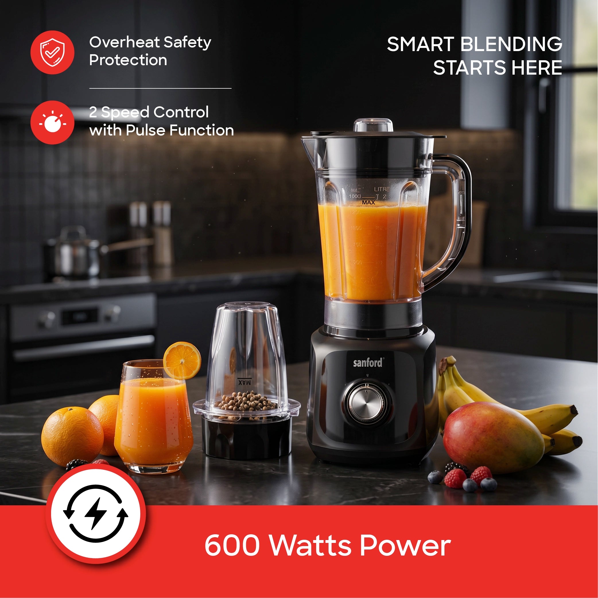 blender grinder 2 in 1 600W stainless steel blades 1.5L jar sanford 4