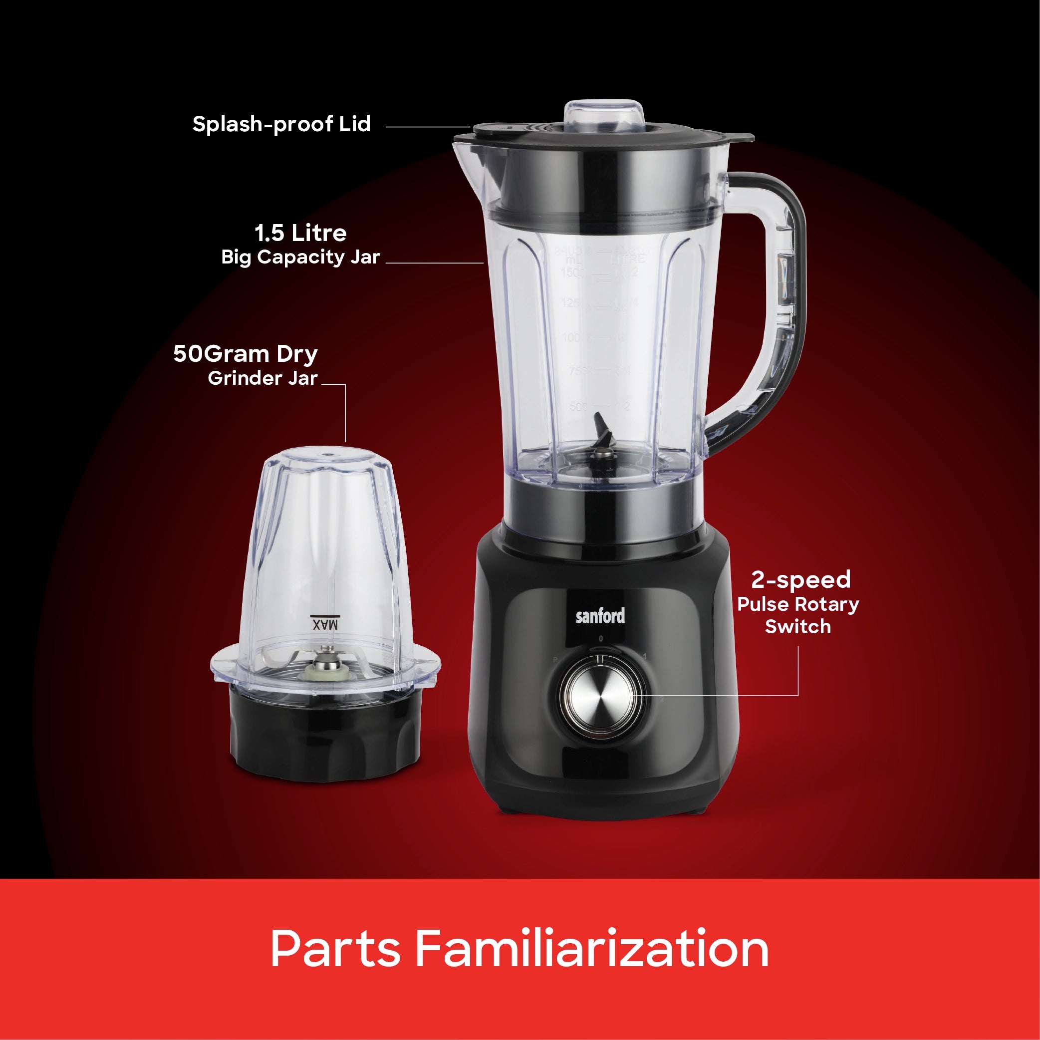 blender grinder 2 in 1 600W stainless steel blades 1.5L jar sanford 5
