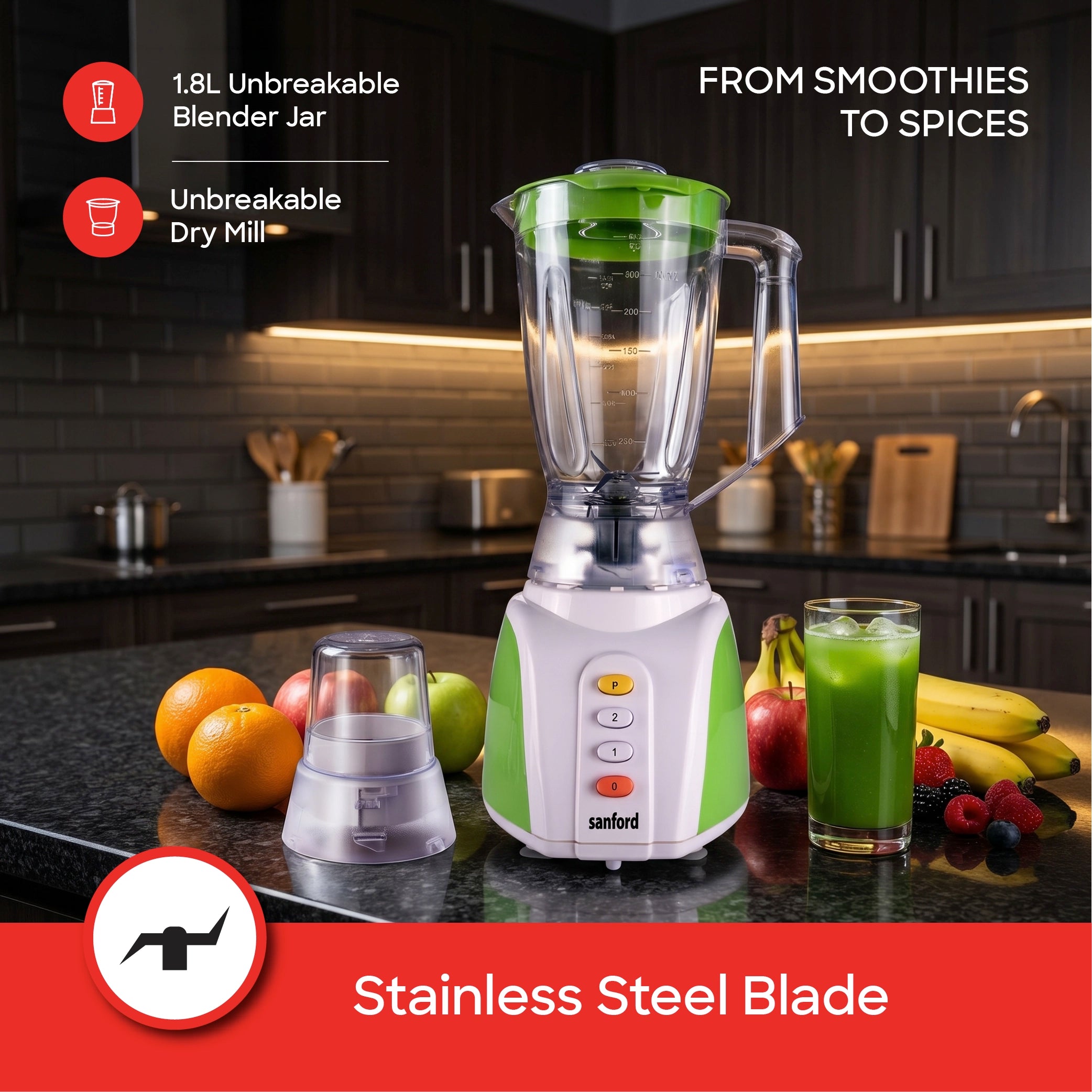 heavy duty blender grinder 2 in 1 650W unbreakable jar stainless steel blades sanford 3