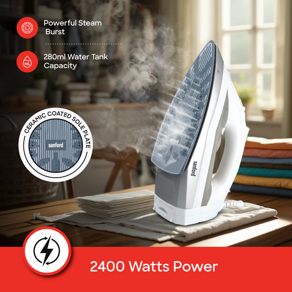 Sanford 2000 Watts Ceramic Coated Cordless Steam Iron with Anti-Drip, Anti-Calc & Self-Cleaning | SF68SI - SANFORD MIDDLE EAST DWC L.L.C