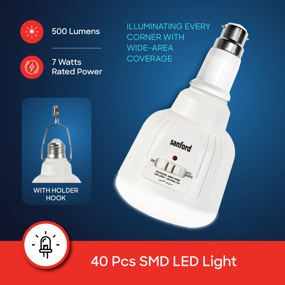 Sanford Rechargeable LED Emergency Light | 40 SMD LEDs | 500 Lumens | 7W Power - buysanford