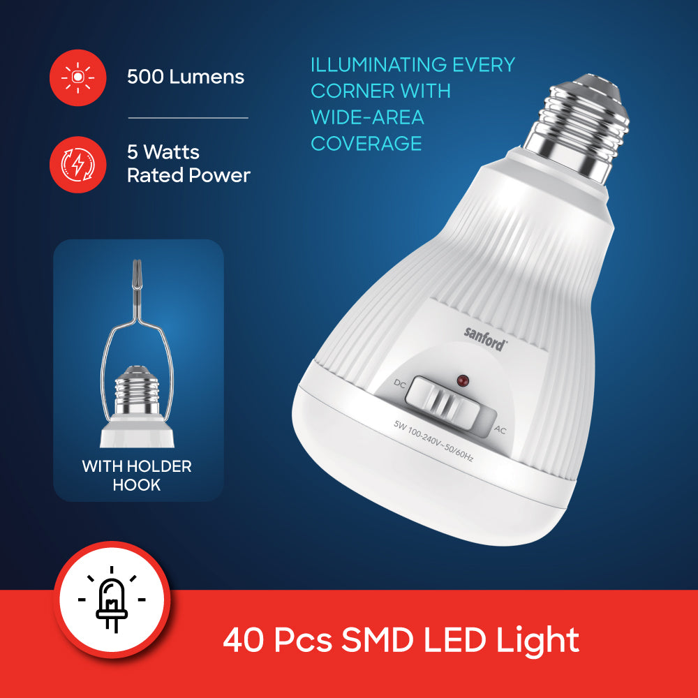 Sanford Rechargeable LED Emergency Light | 40 SMD LEDs | 500 Lumens | 7W | Cool White | 3-Hour Backup - buysanford