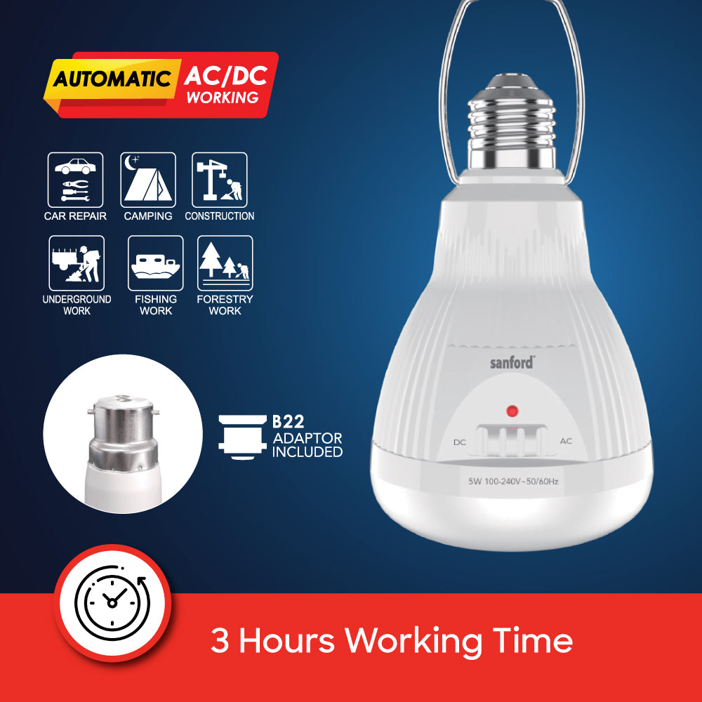 Sanford Rechargeable LED Emergency Light | 40 SMD LEDs | 500 Lumens | 7W | Cool White | 3-Hour Backup - buysanford