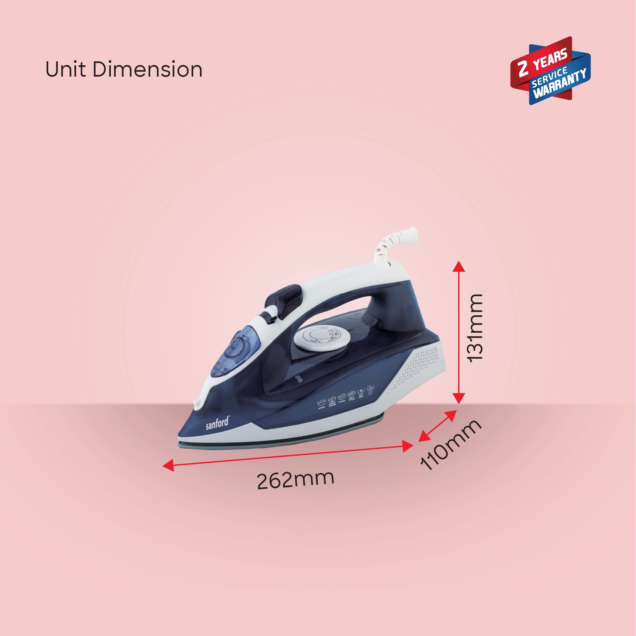 2300W steam iron ceramic soleplate anti drip anti calc sanford 6