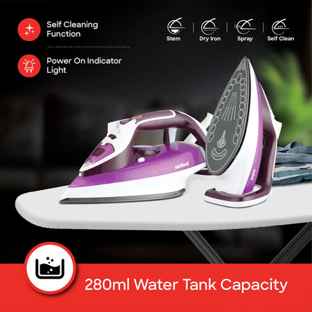 2200W steam iron ceramic soleplate 380ml tank self sanford 4